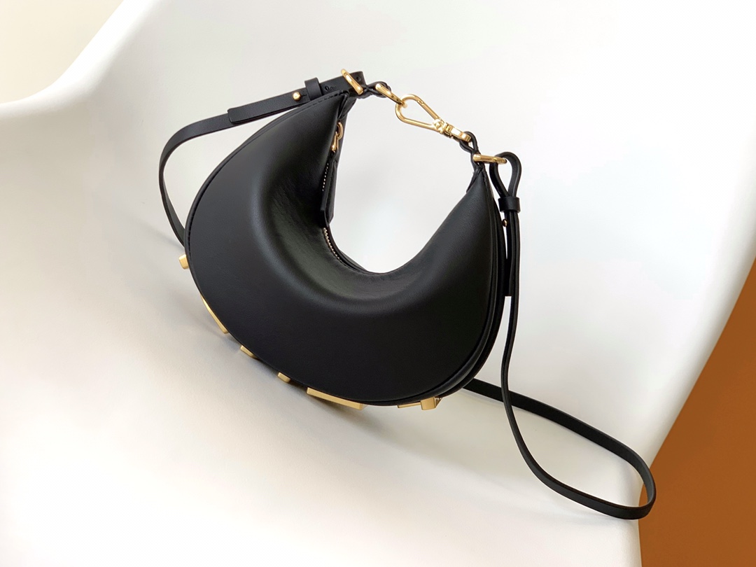 Fendi Mini Fendigraphy Leather Hobo Shoulder Bag Black